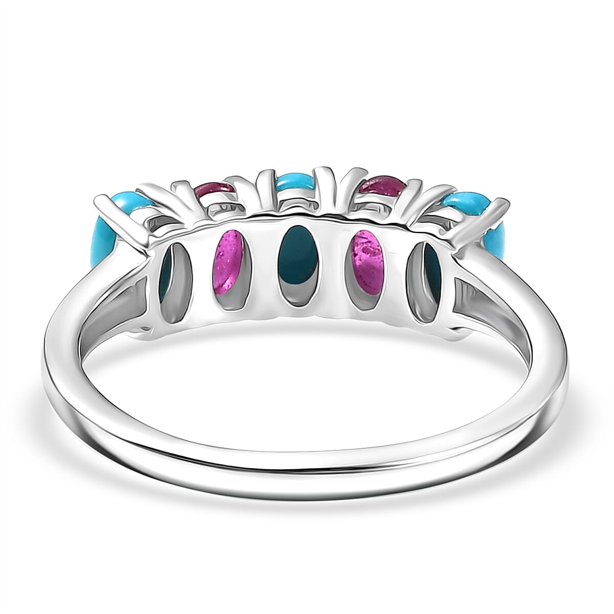 Lagoon Turquoise, African Ruby Ring in Platinum OverlaySterling Silver  1.656  Ct.