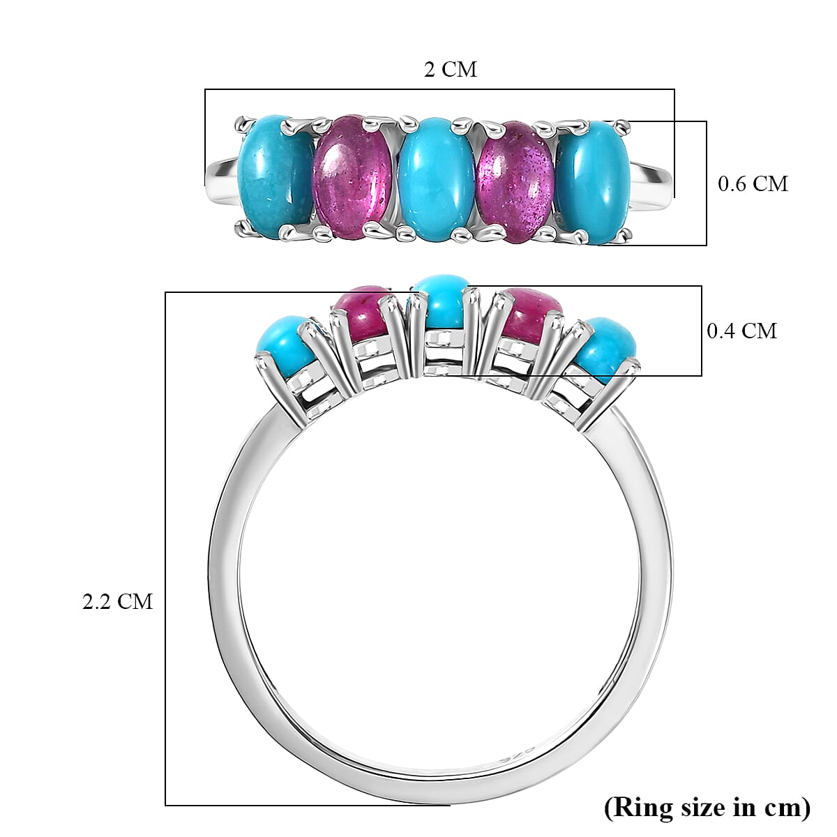 Lagoon Turquoise, African Ruby Ring in Platinum OverlaySterling Silver  1.656  Ct.