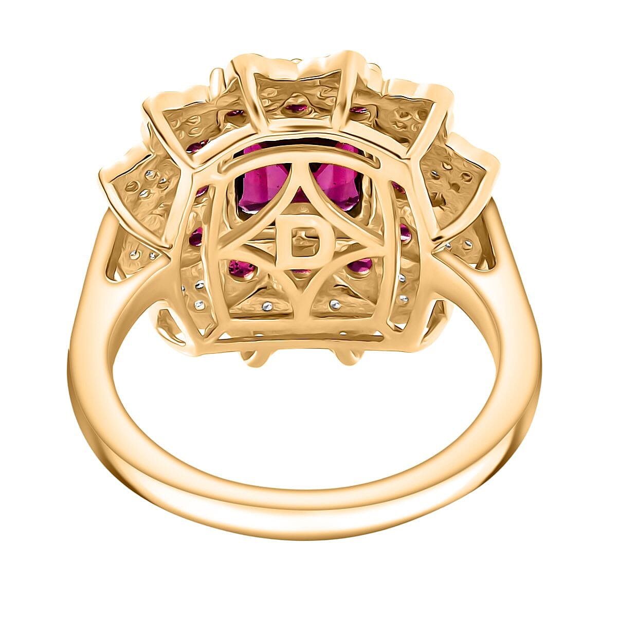Djoy Rhodolite Garnet & White Zircon Ring in 18K Yellow Gold Plating Sterling Silver 3.67 Ct. Djoy Rhodolite Garnet & White Zircon Ring in 18K Yellow Gold Plating Sterling Silver 3.67 Ct.