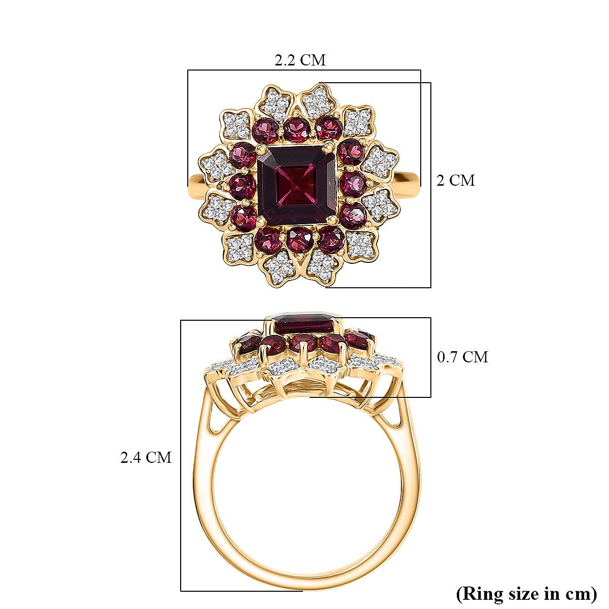 Djoy Rhodolite Garnet & White Zircon Ring in 18K Yellow Gold Plating Sterling Silver 3.67 Ct. Djoy Rhodolite Garnet & White Zircon Ring in 18K Yellow Gold Plating Sterling Silver 3.67 Ct.