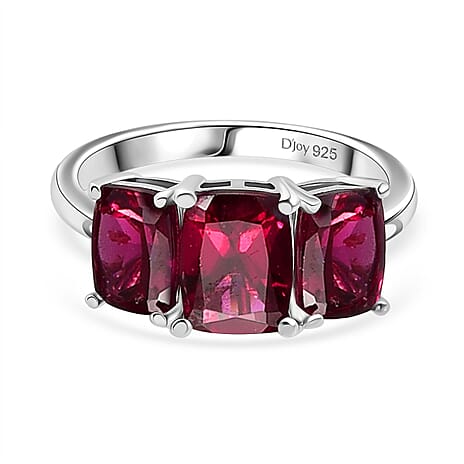 Djoy Orissa Rhodolite Garnet 3 Stone Ring in Platinum Overlay Sterling Silver 4.22 Ct.