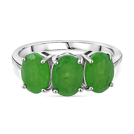 Close Out Deal- Enhanched Green Jade Ring in Rhodium Overlay Sterling Silver 3.32 Ct.