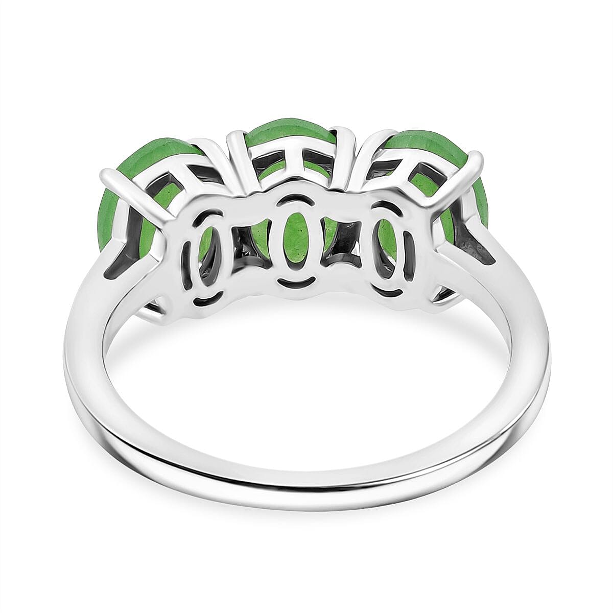 Close Out Deal- Enhanched Green Jade Ring in Rhodium Overlay Sterling Silver 3.32 Ct.