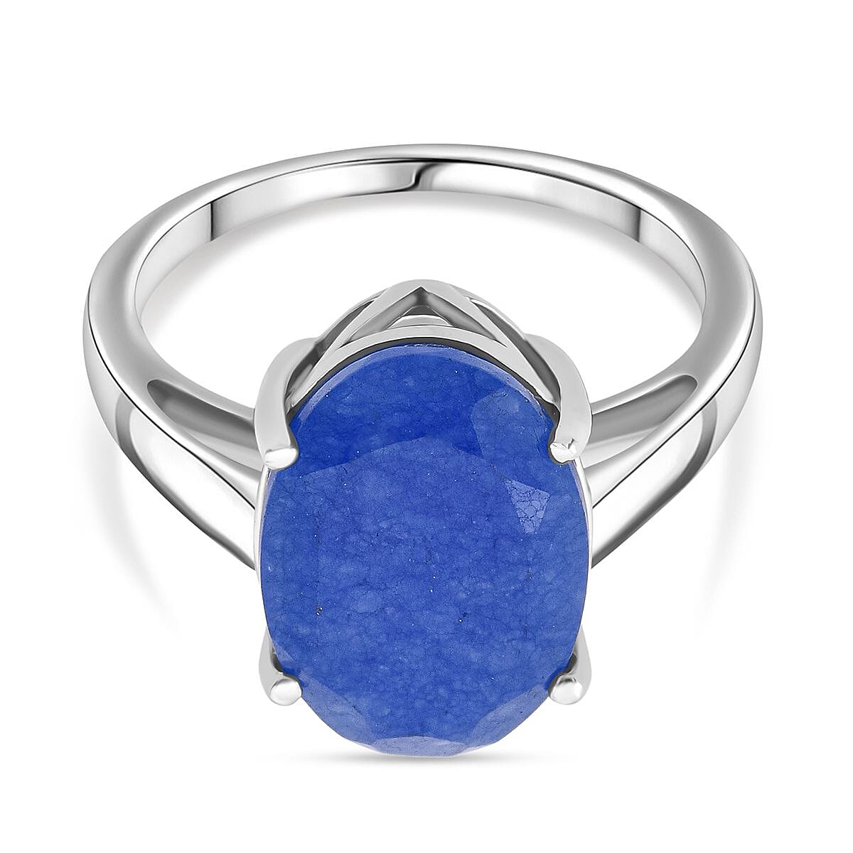 Close Out Deal - Blue Jade Ring in Rhodium Overlay Sterling Silver 5.15 Ct.