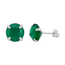Green Onyx Solitaire Stud Earring with Push Back in Rhodium Overlay Sterling Silver 6.40 Ct.