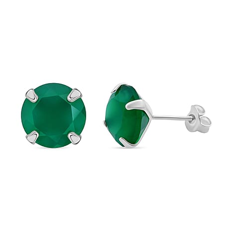 Green Onyx Earring with Push Back in Rhodium Overlay Sterling Silver 6.40 Ct.