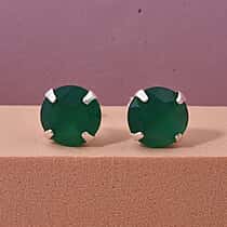 Green Onyx Solitaire Stud Earring with Push Back in Rhodium Overlay Sterling Silver 6.40 Ct.