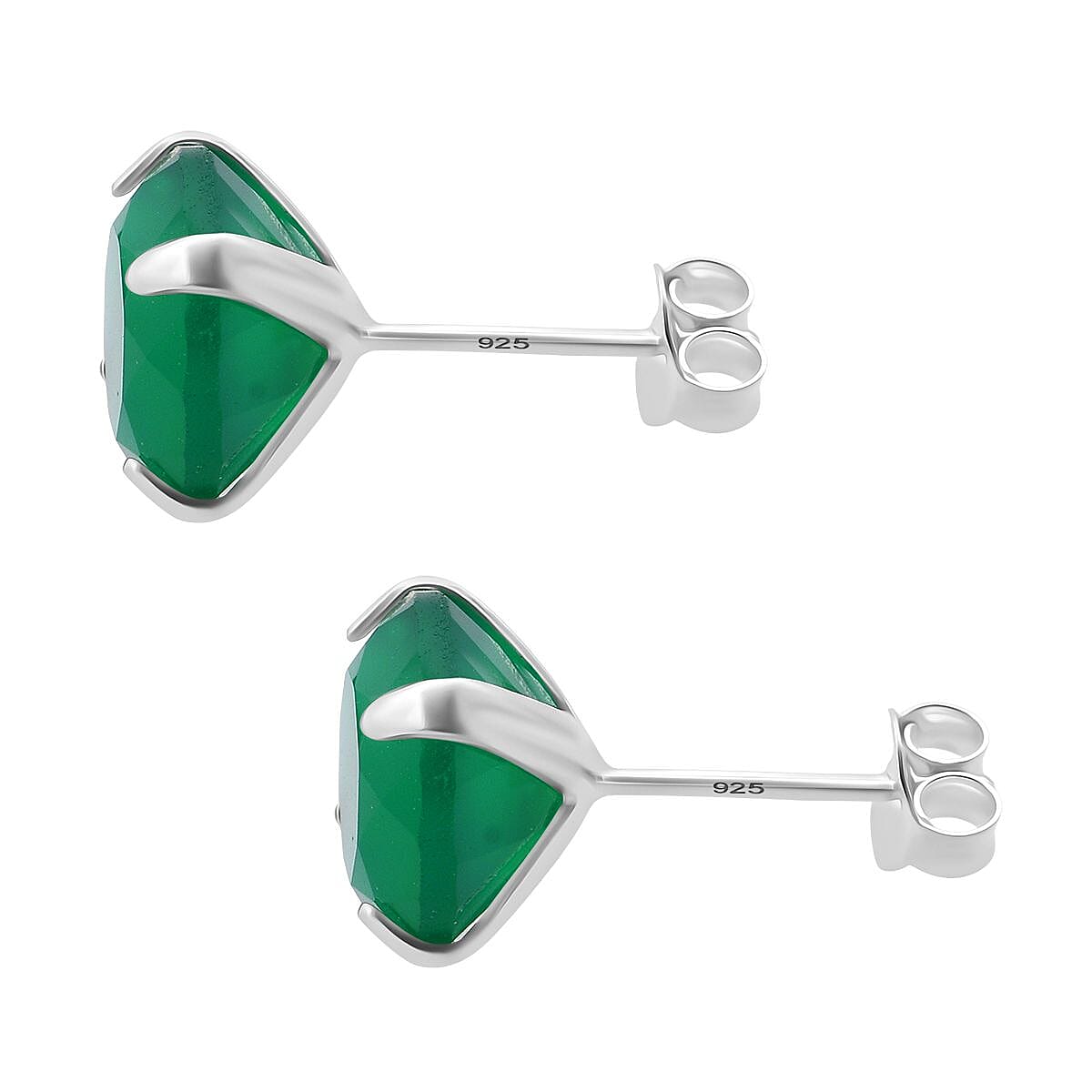Green Onyx Earring with Push Back in Rhodium Overlay Sterling Silver 6.40 Ct.