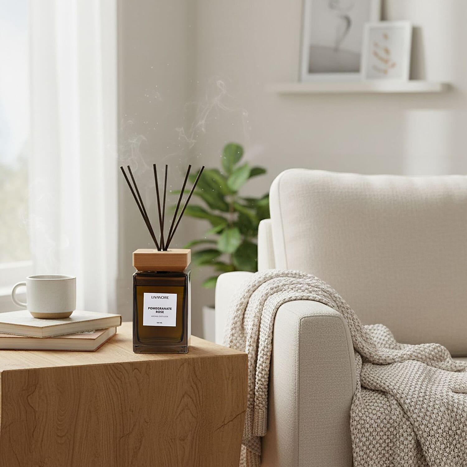 Livmore Aroma Diffuser With 8 Reed Sticks - Pomegranate Rose (500ML)