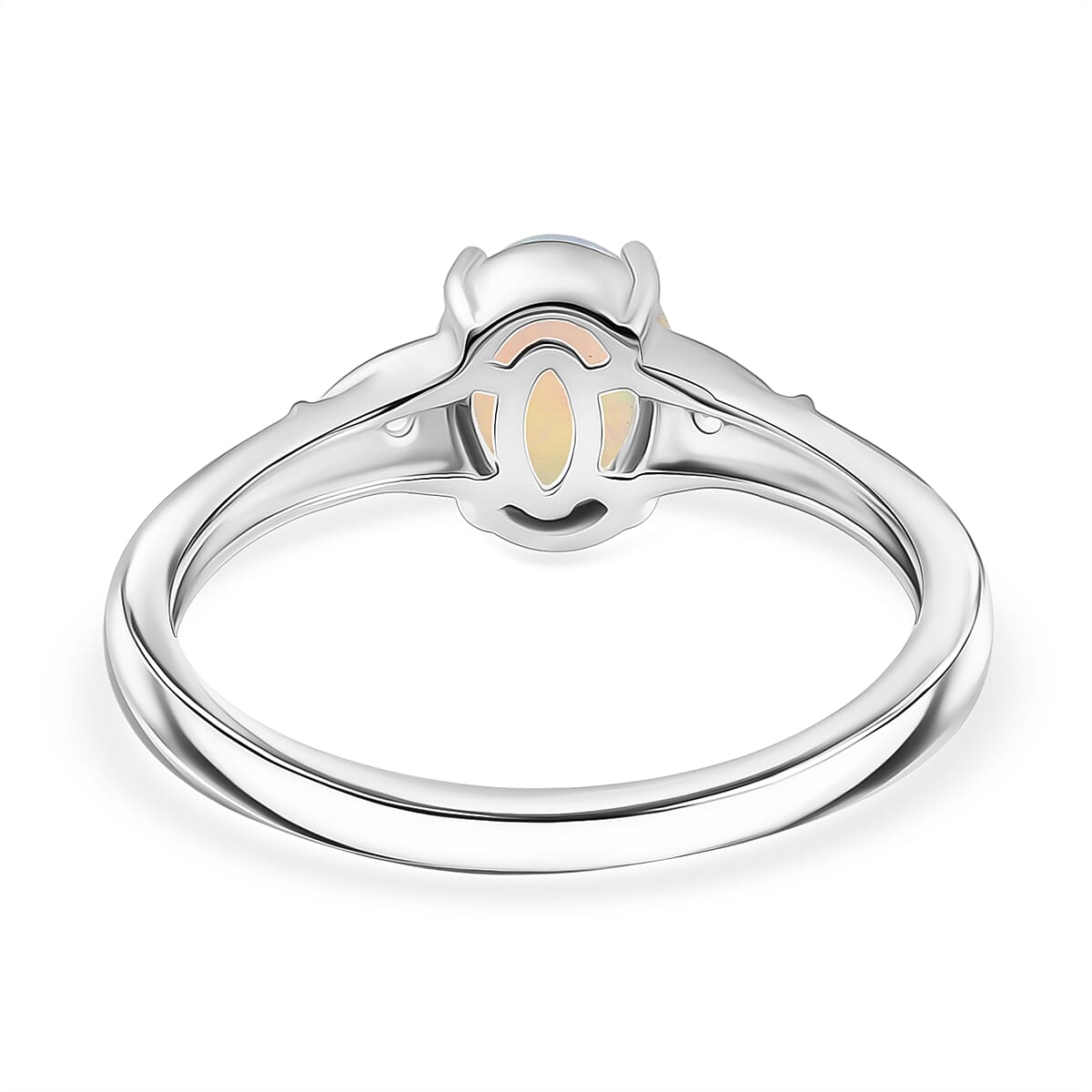 D'joy Ethiopian Opal & White Zircon Ring in Yellow Gold & Platinum Plating Sterling Silver