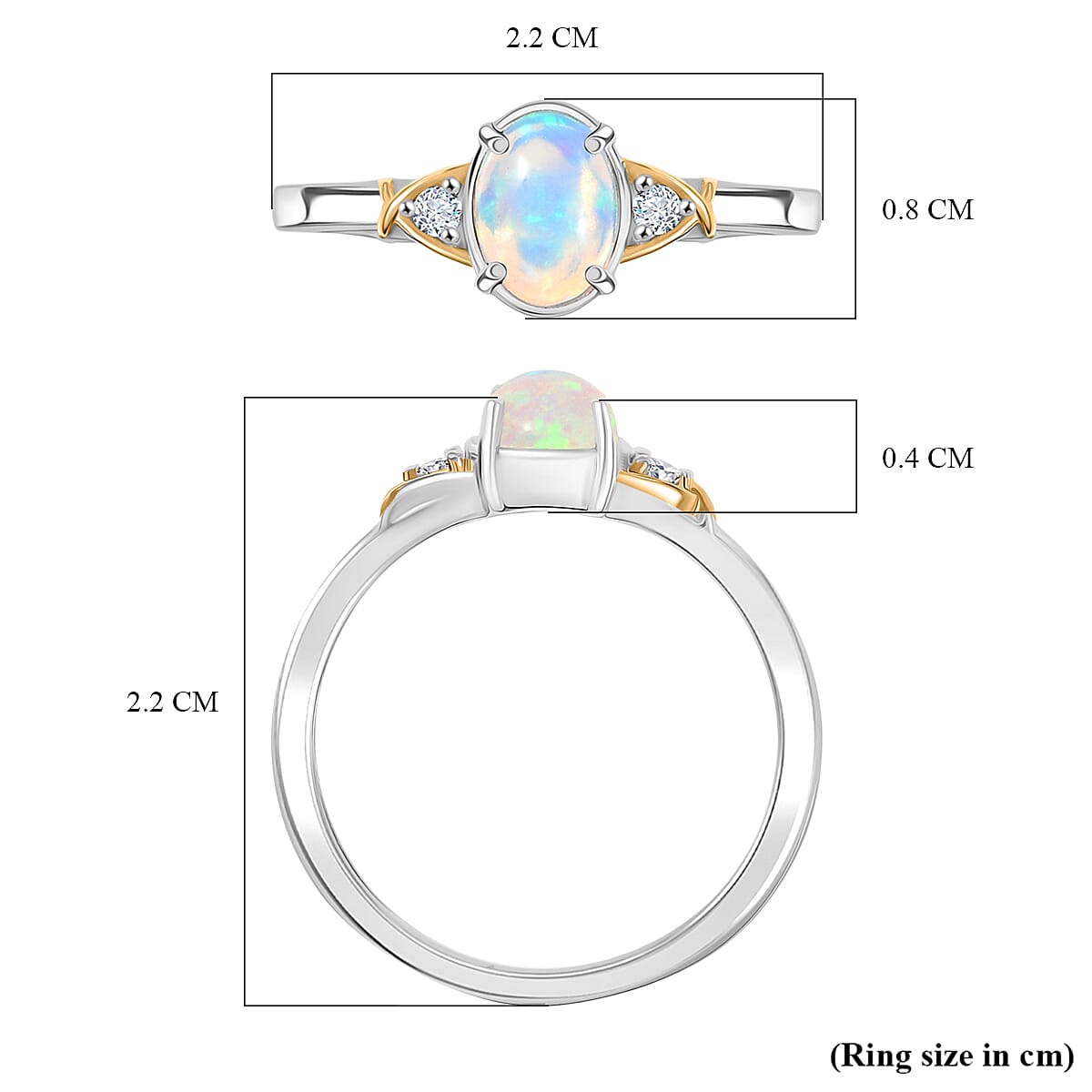 D'joy Ethiopian Opal & White Zircon Ring in Yellow Gold & Platinum Plating Sterling Silver