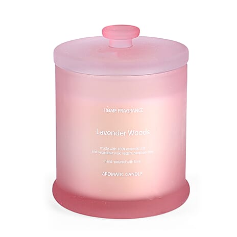 THE HOME LUXURY - Lavender Woods Scent Glass Jar Soy Candle with Burn Time upto 55 Hours - Snow Purple