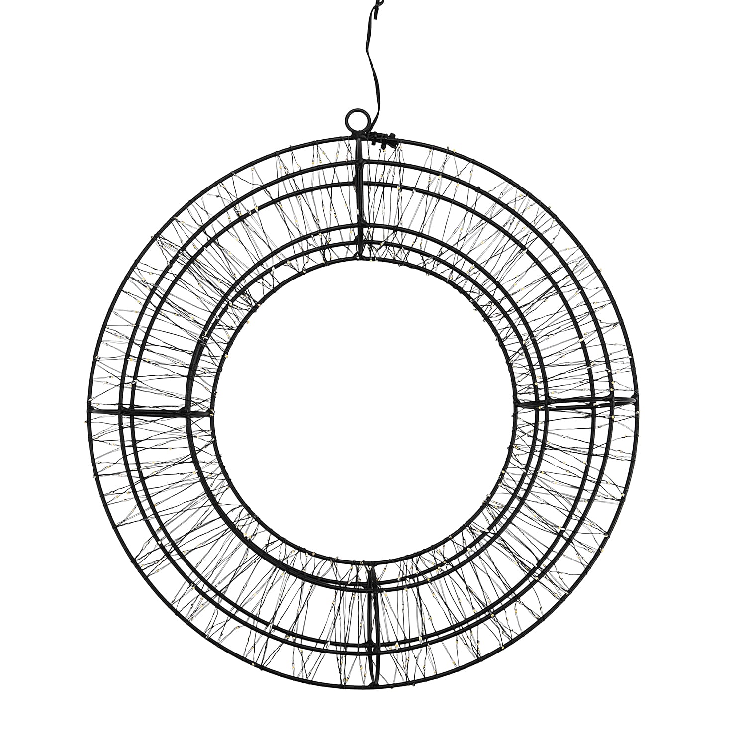 720L Warm White LED 3D Circle Christmas Light Decoration (38cm) - Indoor Hanging Ornament with Black Iron Frame