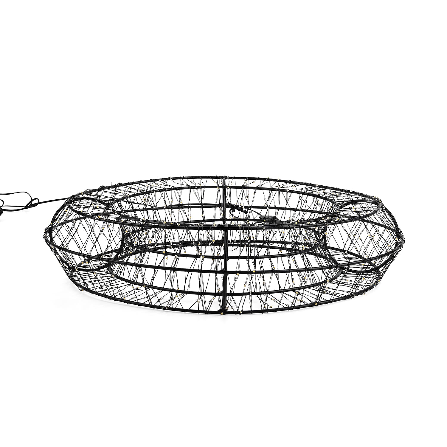 720L Warm White LED 3D Circle Christmas Light Decoration (38cm) - Indoor Hanging Ornament with Black Iron Frame