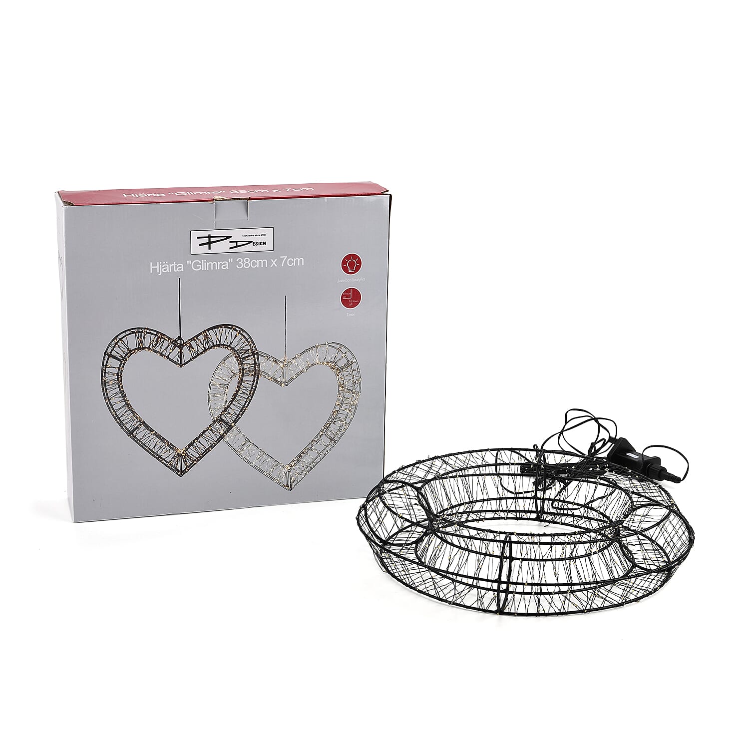 720L Warm White LED 3D Circle Christmas Light Decoration (38cm) - Indoor Hanging Ornament with Black Iron Frame