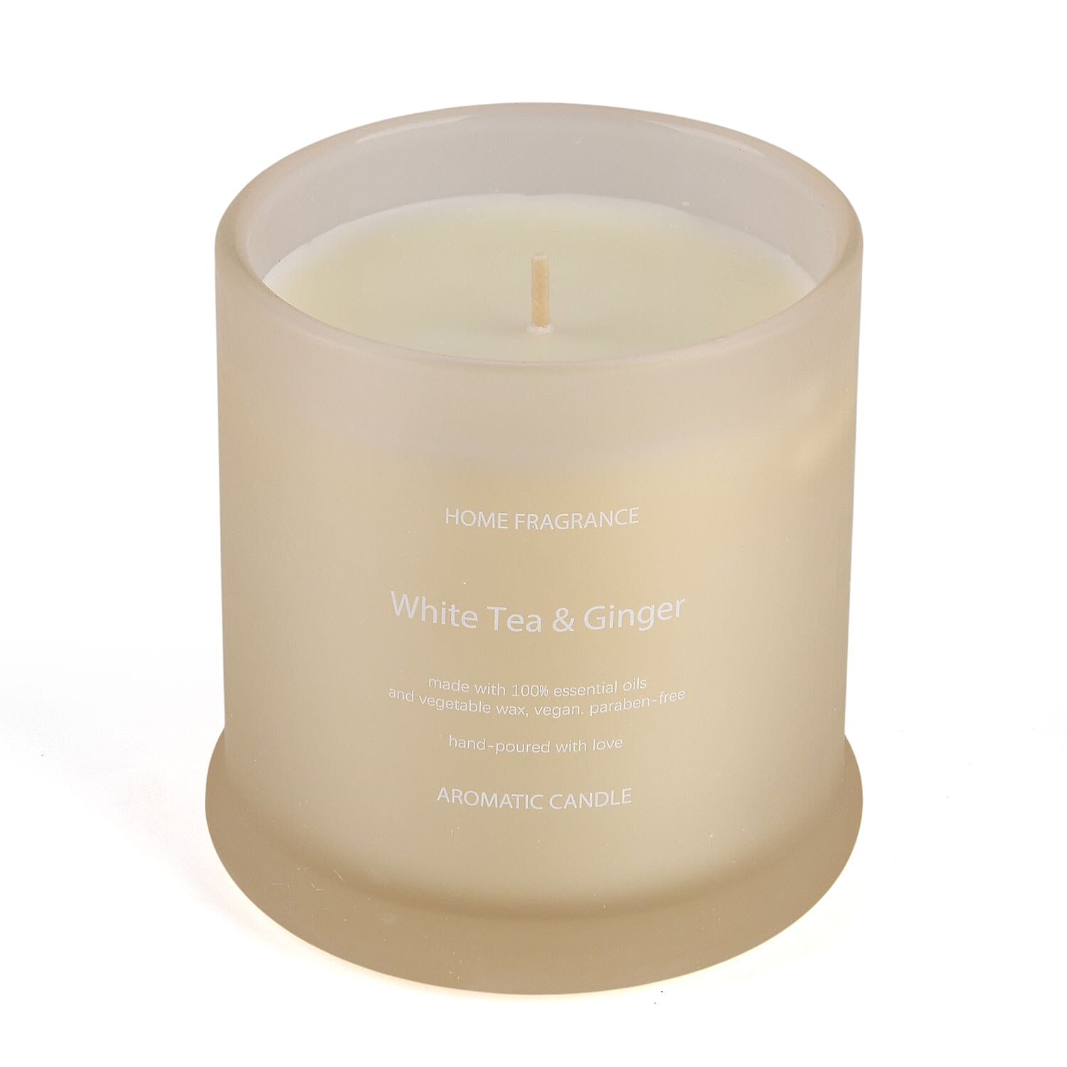 THE HOME LUXURY -- Tea - Ginger Scent Glass Jar Soy Candle with Burn Time upto 55 Hours - Cream