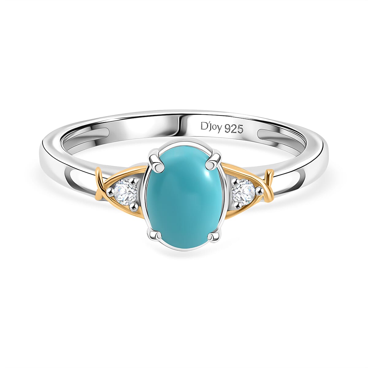 D'joy Lagoon Turquoise & White Zircon Ring in Yellow Gold & Platinum Plating Sterling Silver