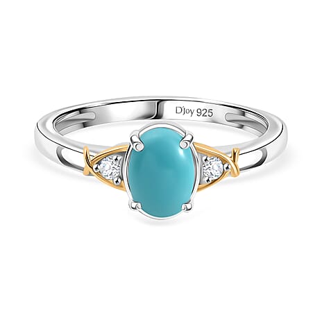 D'joy Lagoon Turquoise & White Zircon Ring in Yellow Gold & Platinum Plating Sterling Silver