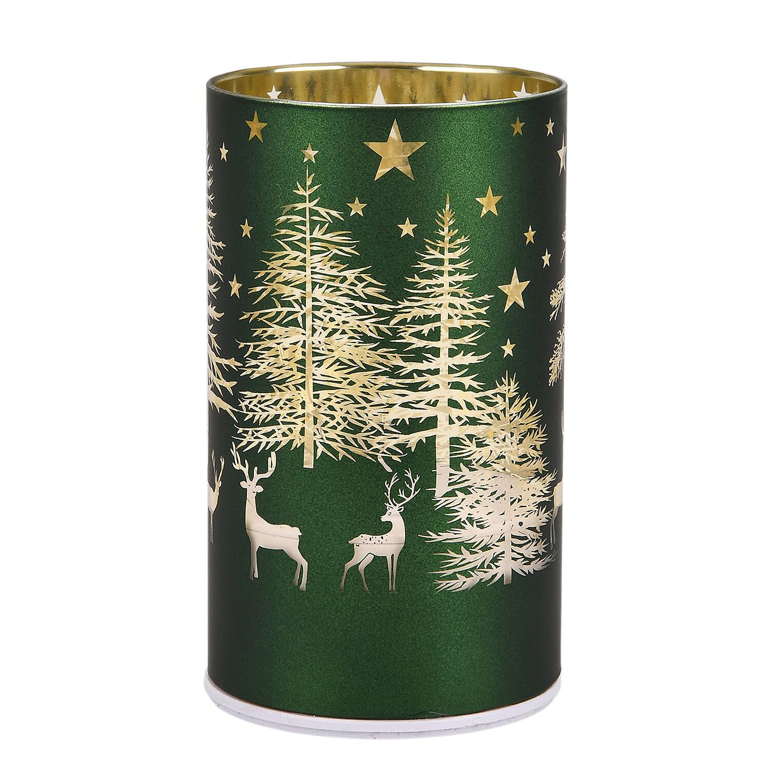 Reindeer & Pine Tree Scene Rotating LED Christmas Light Table Lamp - Green & Yellow