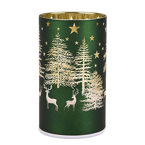 Reindeer & Pine Tree Scene Rotating LED Christmas Light Table Lamp - Green & Yellow