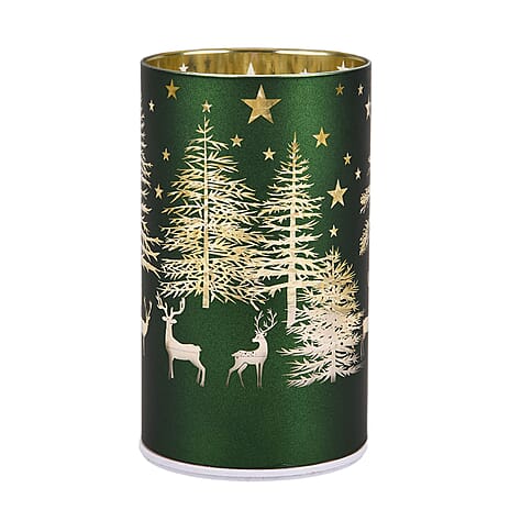 Reindeer & Pine Tree Scene Rotating LED Christmas Light Table Lamp - Green & Yellow
