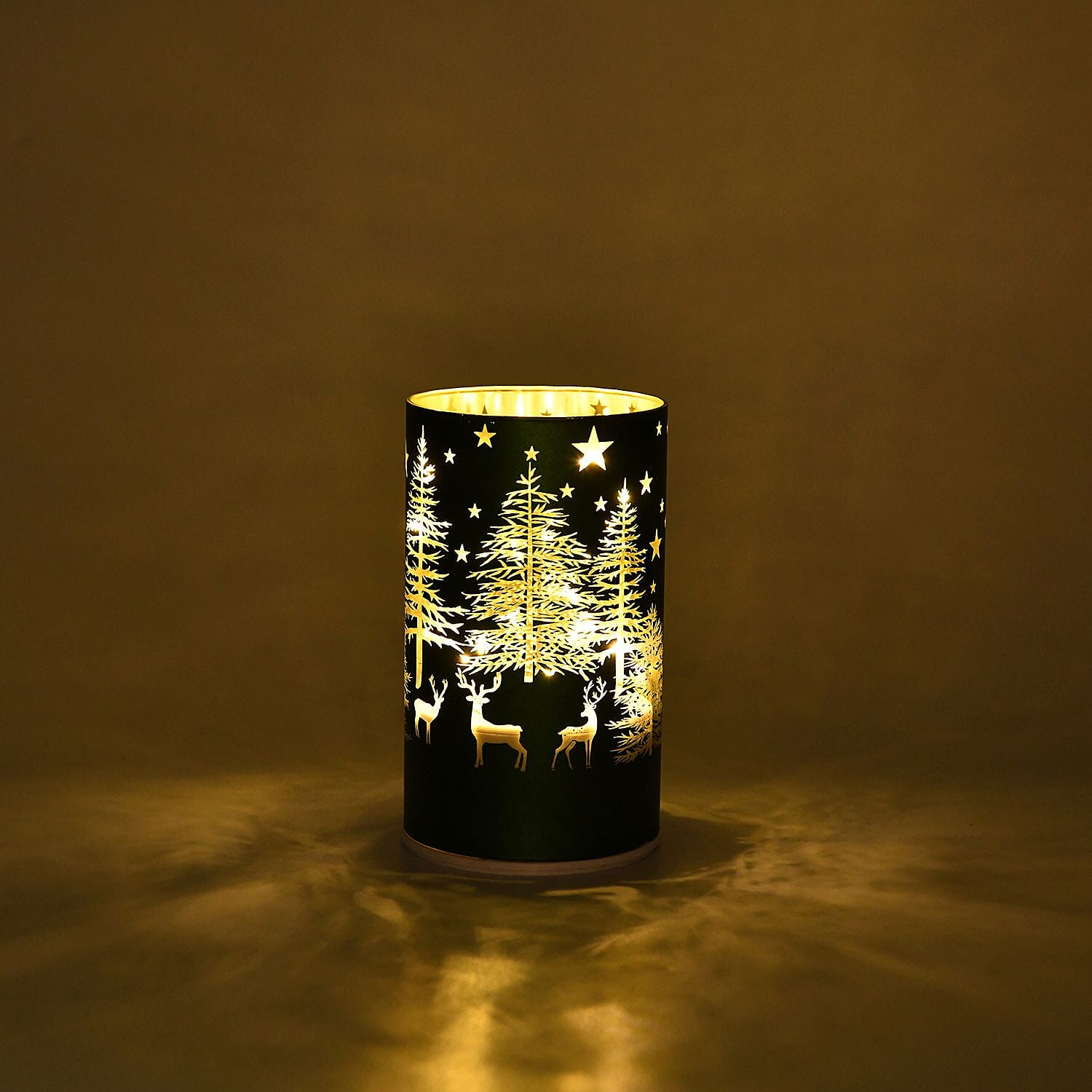 Reindeer & Pine Tree Scene Rotating LED Christmas Light Table Lamp - Green & Yellow