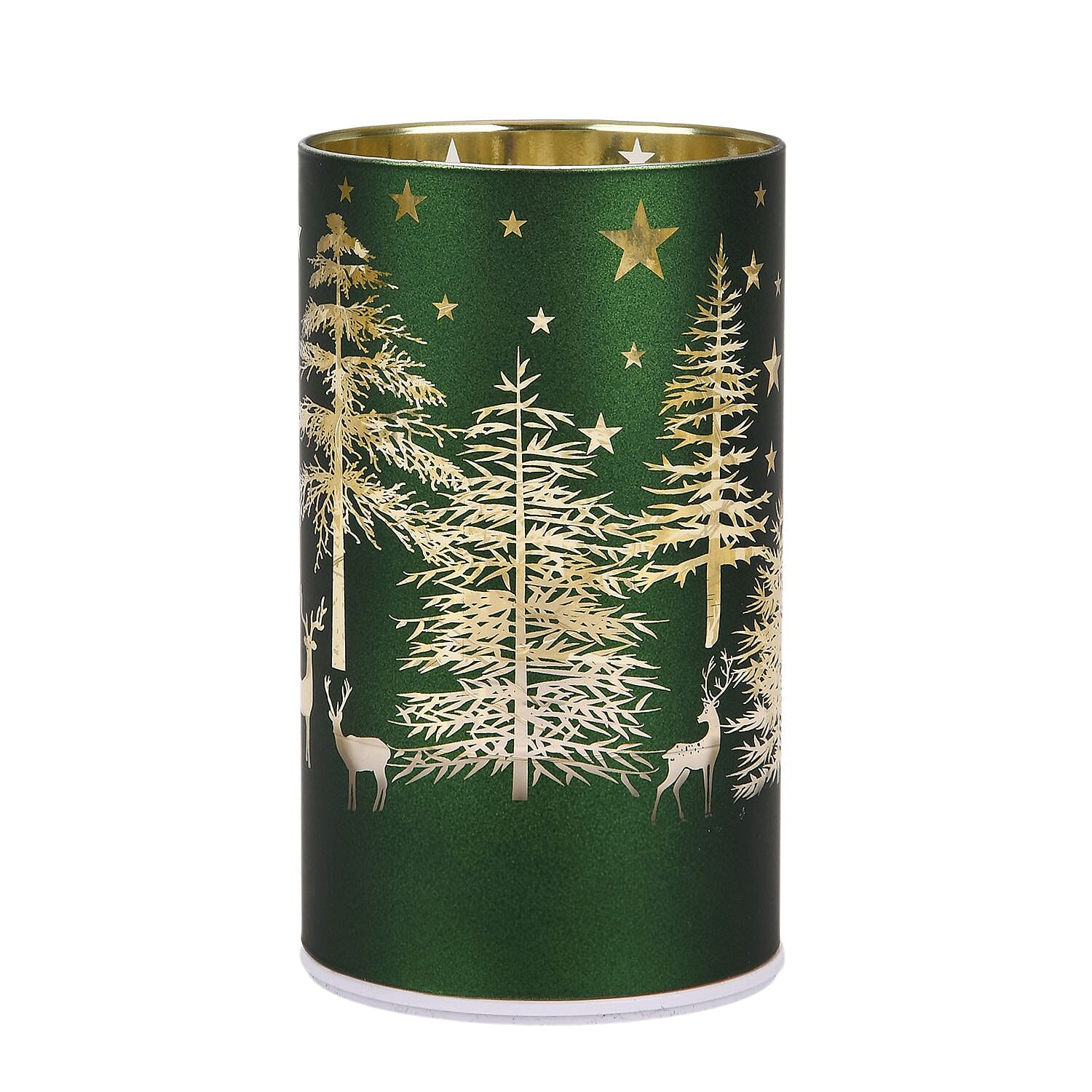 Reindeer & Pine Tree Scene Rotating LED Christmas Light Table Lamp - Green & Yellow
