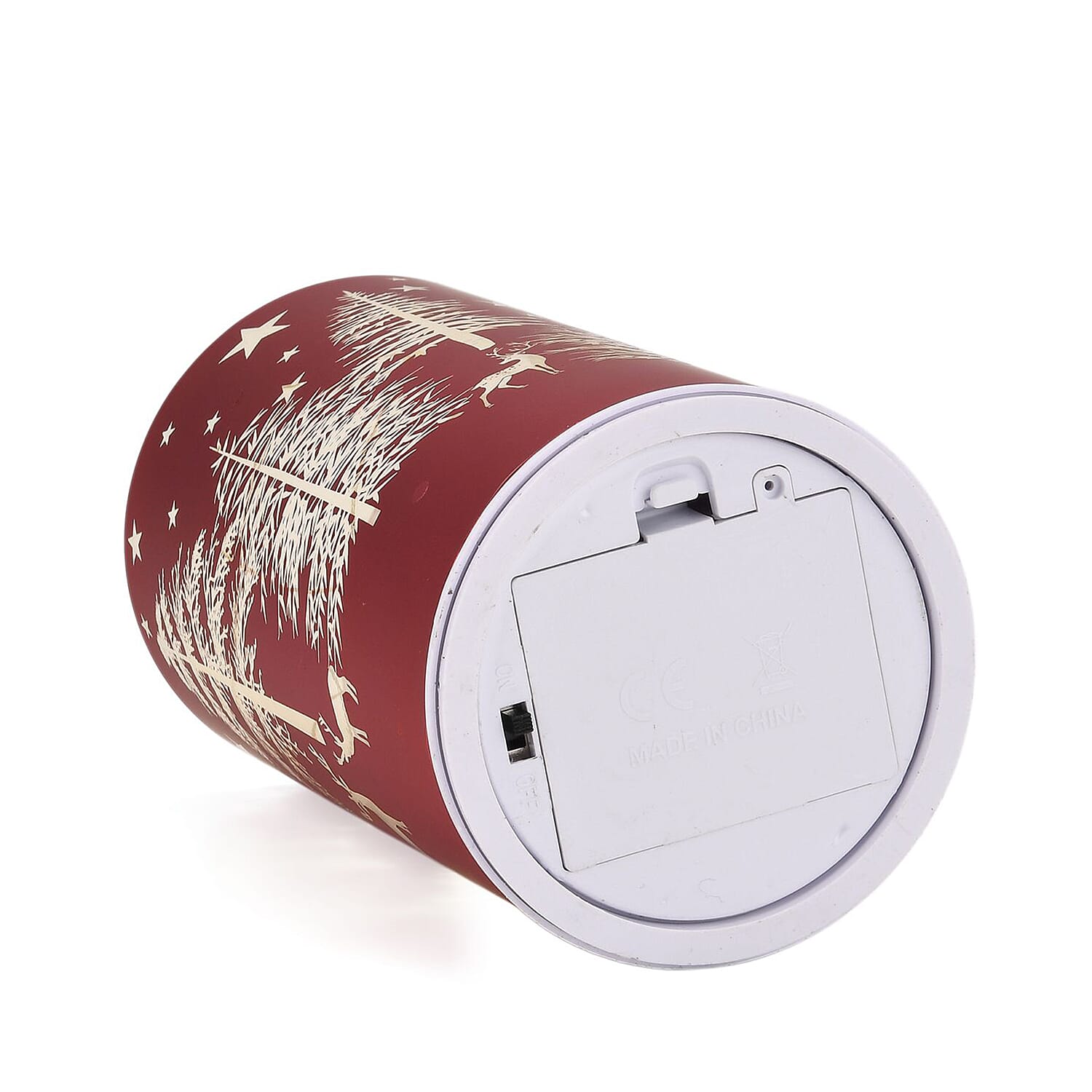 Reindeer & Pine Tree Scene Rotating LED Christmas Light Table Lamp - Red & Yellow