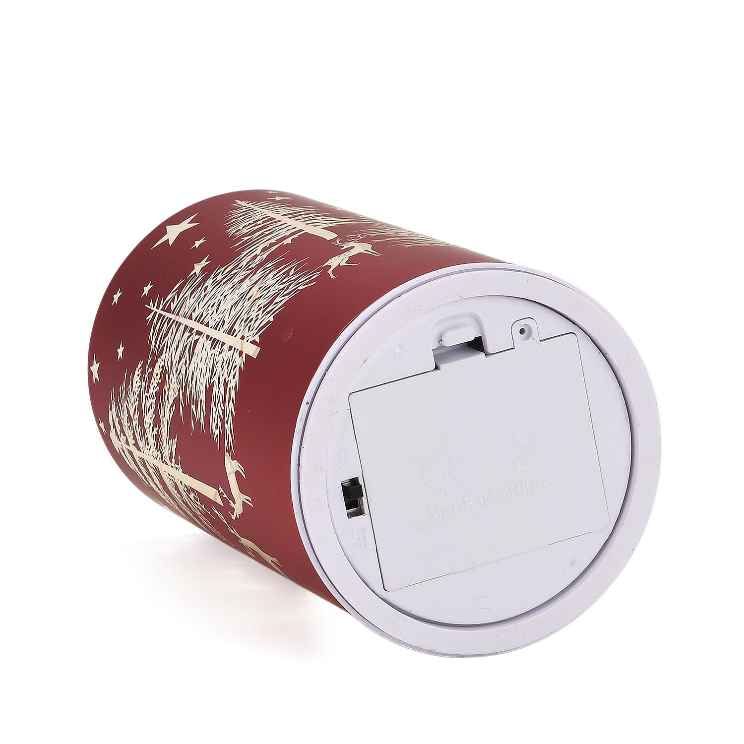 Reindeer & Pine Tree Scene Rotating LED Christmas Light Table Lamp - Red & Yellow