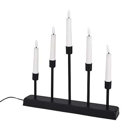Bliss and Beyond 5L Warm White LED Candle Light with Iron Stand Candlestick (32 CM) - Black - White