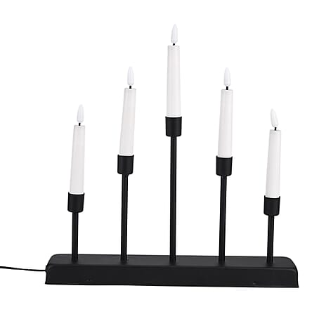 Bliss and Beyond 5L Warm White LED Candle Light with Iron Stand Candlestick (32 CM) - Black - White