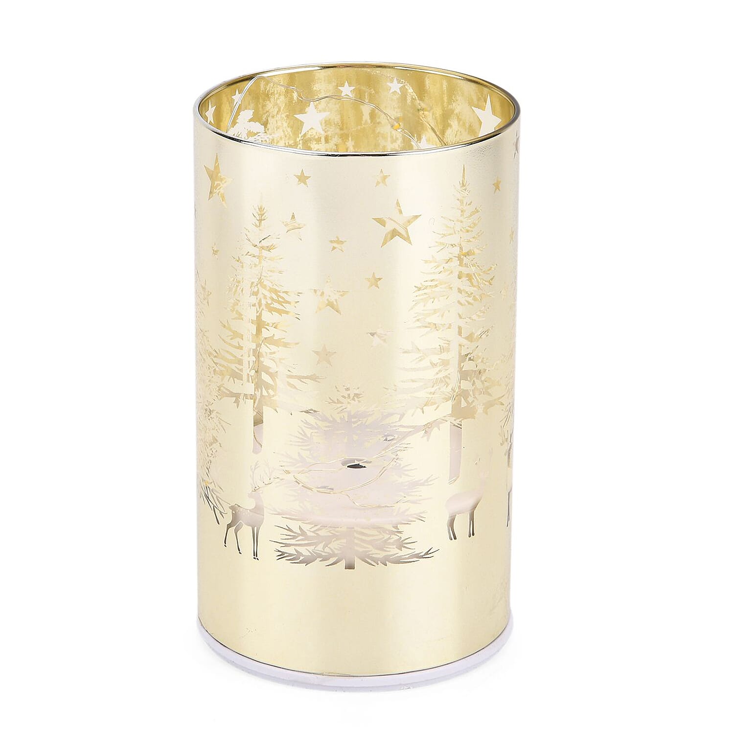 Reindeer & Pine Tree Scene Rotating LED Christmas Light Table Lamp - Gold