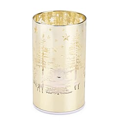 Reindeer &amp; Pine Tree Scene Rotating LED Christmas Light Table Lamp - Gold