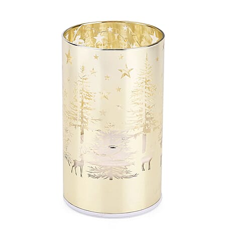 Reindeer & Pine Tree Scene Rotating LED Christmas Light Table Lamp - Gold