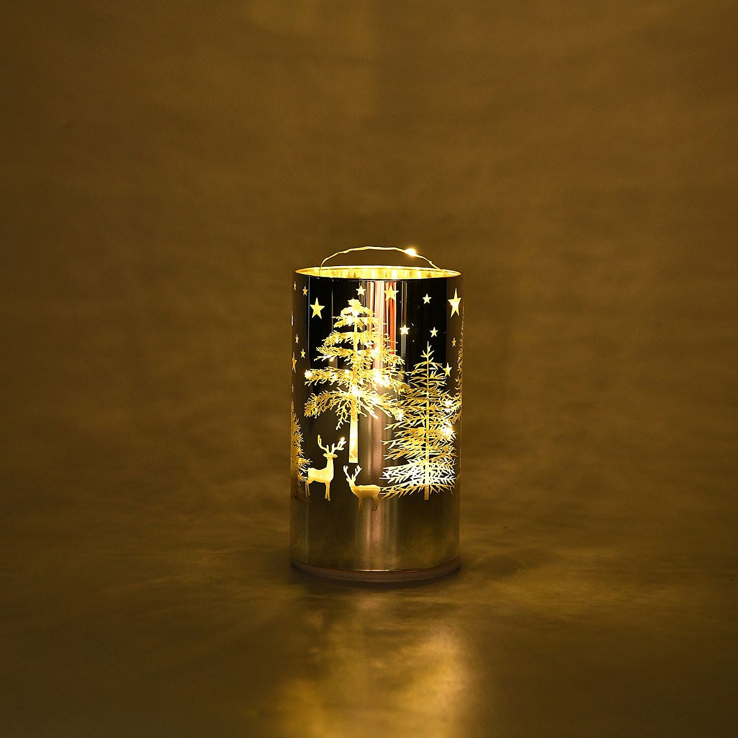 Reindeer & Pine Tree Scene Rotating LED Christmas Light Table Lamp - Gold