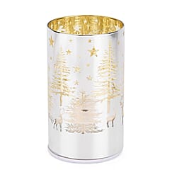 Reindeer &amp; Pine Tree Scene Rotating LED Christmas Light Table Lamp - Gold