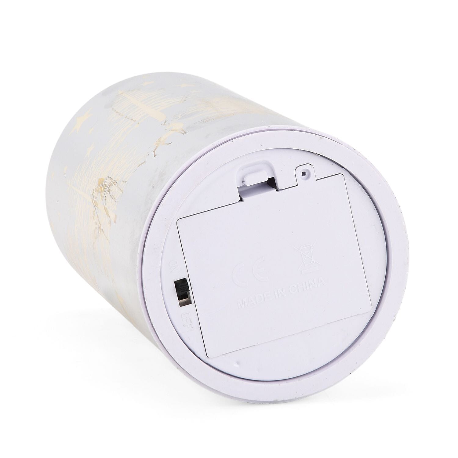 Reindeer & Pine Tree Scene Rotating LED Christmas Light Table Lamp - Silver