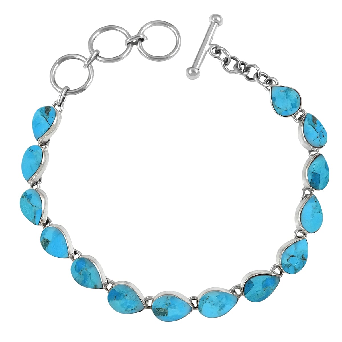 Santa Fe Collection - Kingman Turquoise Bracelet (Size - 7.5) with T-Bar Clasp Sterling Silver 3.00 Ct, Silver Wt. 10.00 Gms.
