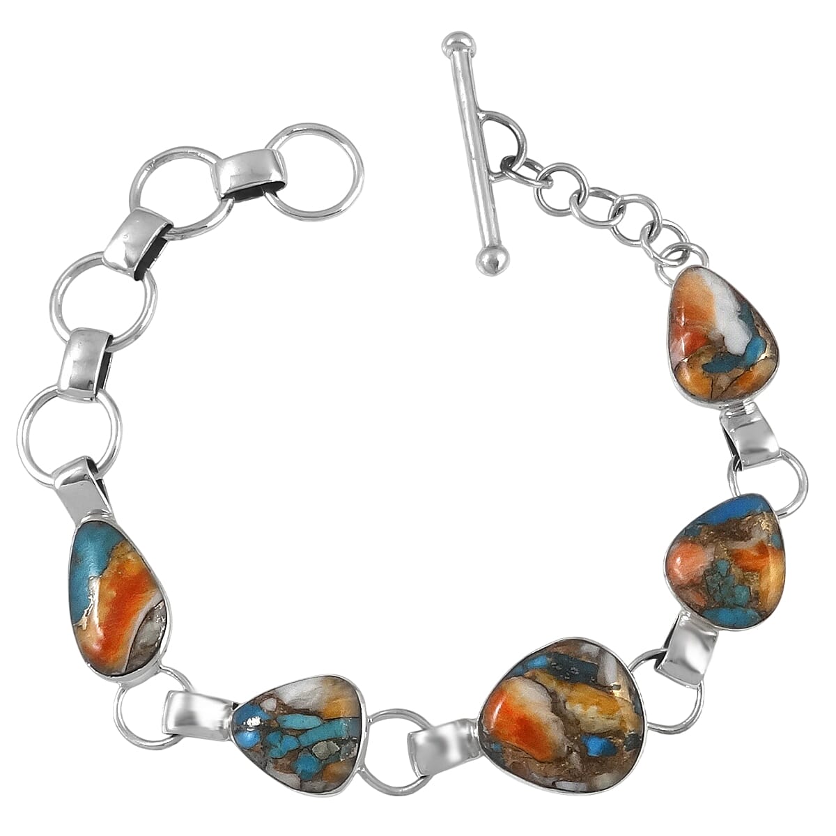 Santa Fe Collection - Turquoise Bracelet (Size - 7.5) T-Bar Clasp Sterling Silver 6.00 Ct, Silver Wt. 14.00 Gms.