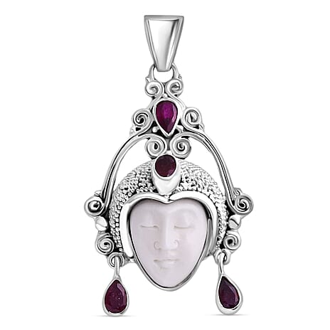 Ruby & Ox Bone Statement Pendant Sterling Silver 8.56 Ct, Silver Wt. 12.50 Gms.