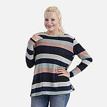 Tamsy Brushed Stretch Multi-Colour Striped Jersey Top (One Size)