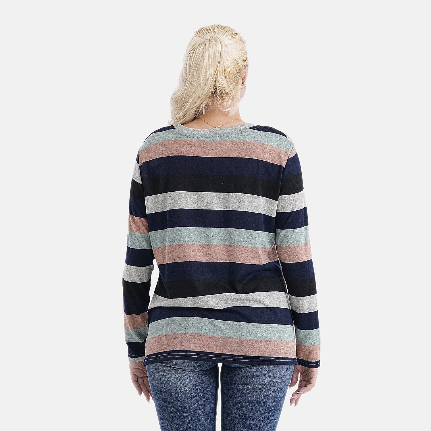 Tamsy Brushed Stretch Multi-Colour Striped Jersey Top (One Size)