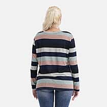 Tamsy Brushed Stretch Multi-Colour Striped Jersey Top (One Size)