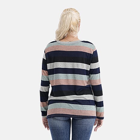 Tamsy Brushed Stretch Multi-Colour Striped Jersey Top (One Size)