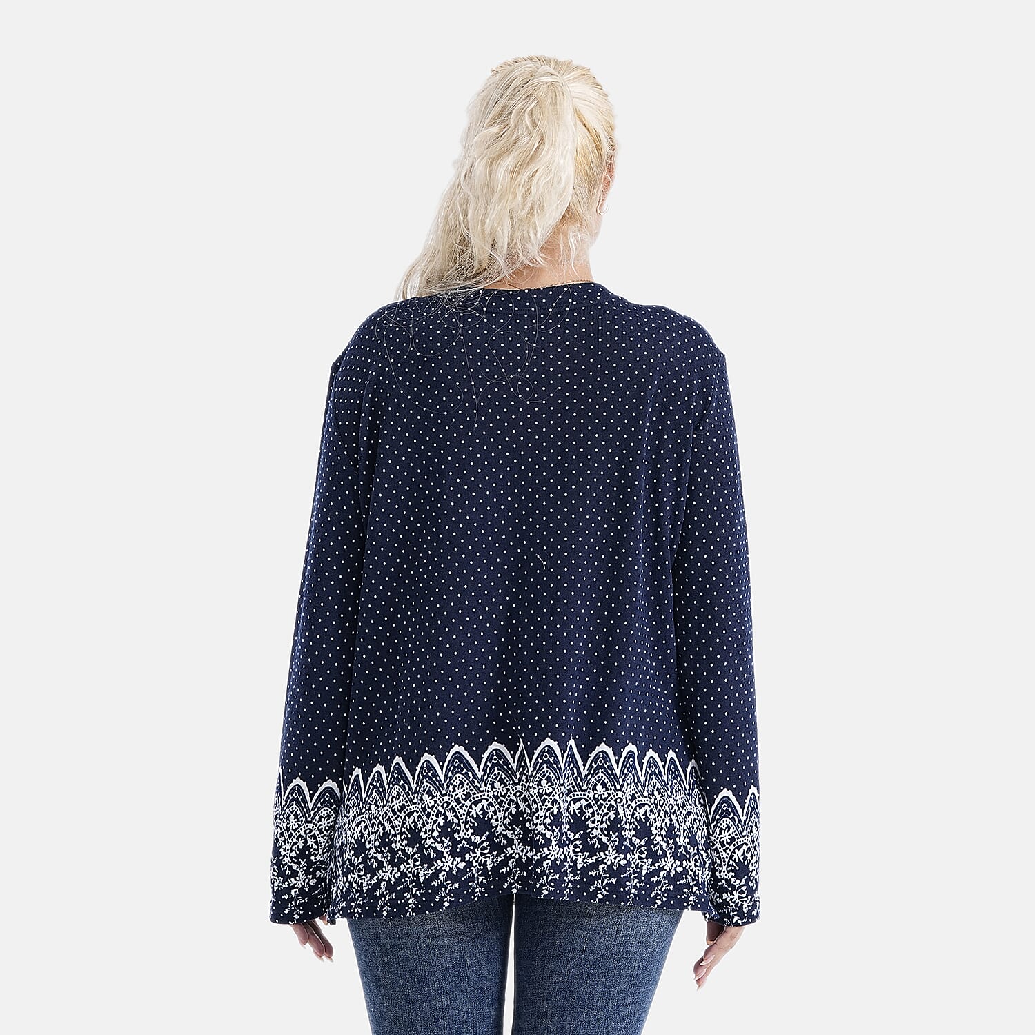 Tamsy Brushed Stretch Polka Dot Jersey Top (One Size) - Navy