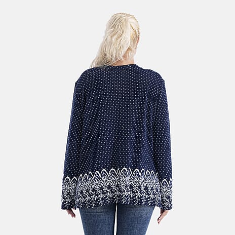 Tamsy Brushed Stretch Polka Dot Jersey Top (One Size) - Navy