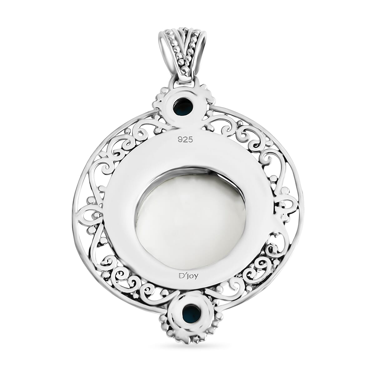 Royal Bali Collection Ox Bone & Sleeping Beauty Turquoise Pendant Sterling Silver 11.03 Ct, Silver Wt. 9.44 Gms.