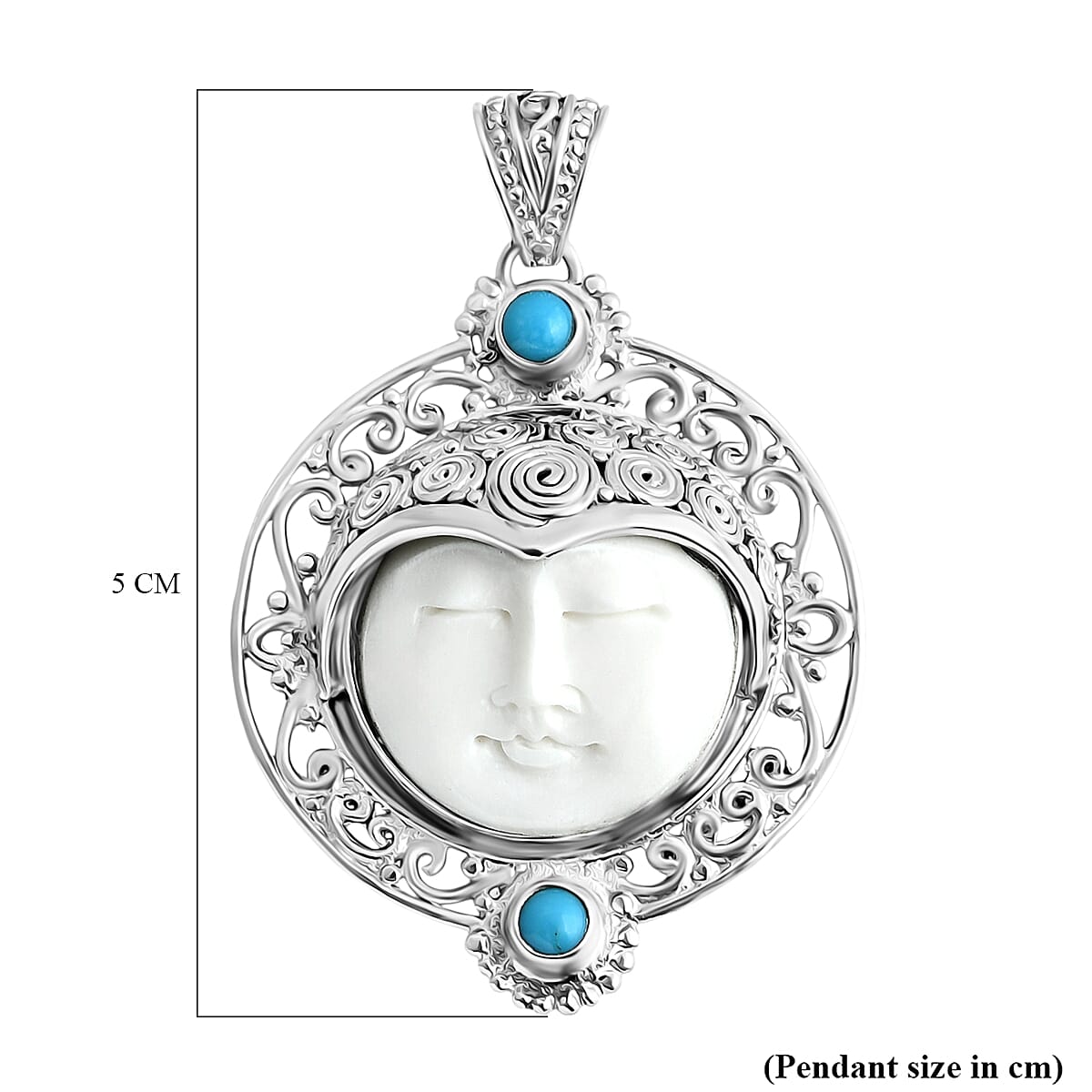 Royal Bali Collection Ox Bone & Sleeping Beauty Turquoise Pendant Sterling Silver 11.03 Ct, Silver Wt. 9.44 Gms.