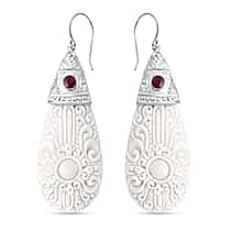 D'Joy Ox Bone & Ruby Earring with Hook Sterling Silver 51.03 Ct.