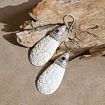 D'Joy Ox Bone & Ruby Earring with Hook Sterling Silver 51.03 Ct.